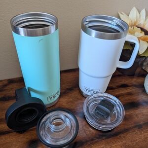 YETI Insulated Travel Tumbler & Mug Set - Aqua and White